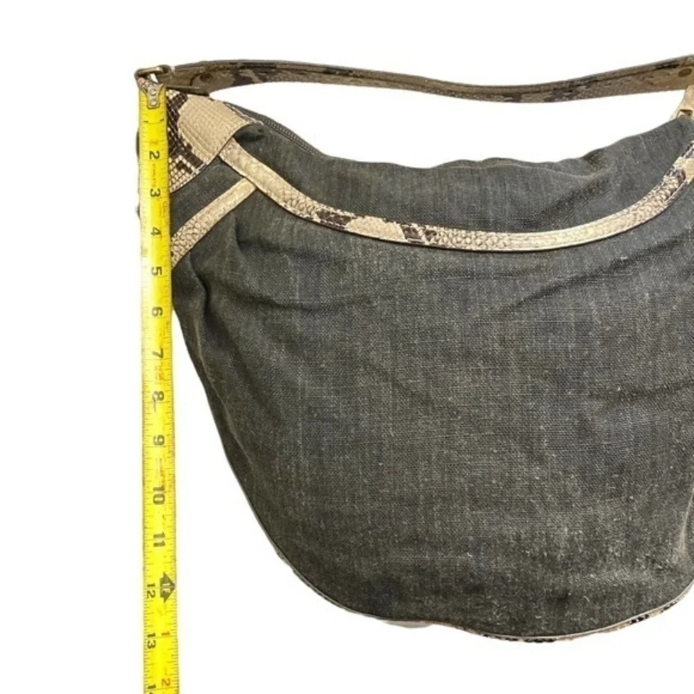 Theory canvas and snakeskin embossed leather hobo bag